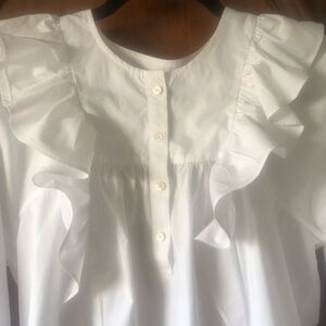 J. Crew White Long Sleeve Ruffled Blouse